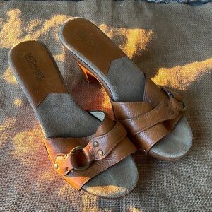 Michael Kors, brown slides, wooden retro vintage Y2K Rare Size 7